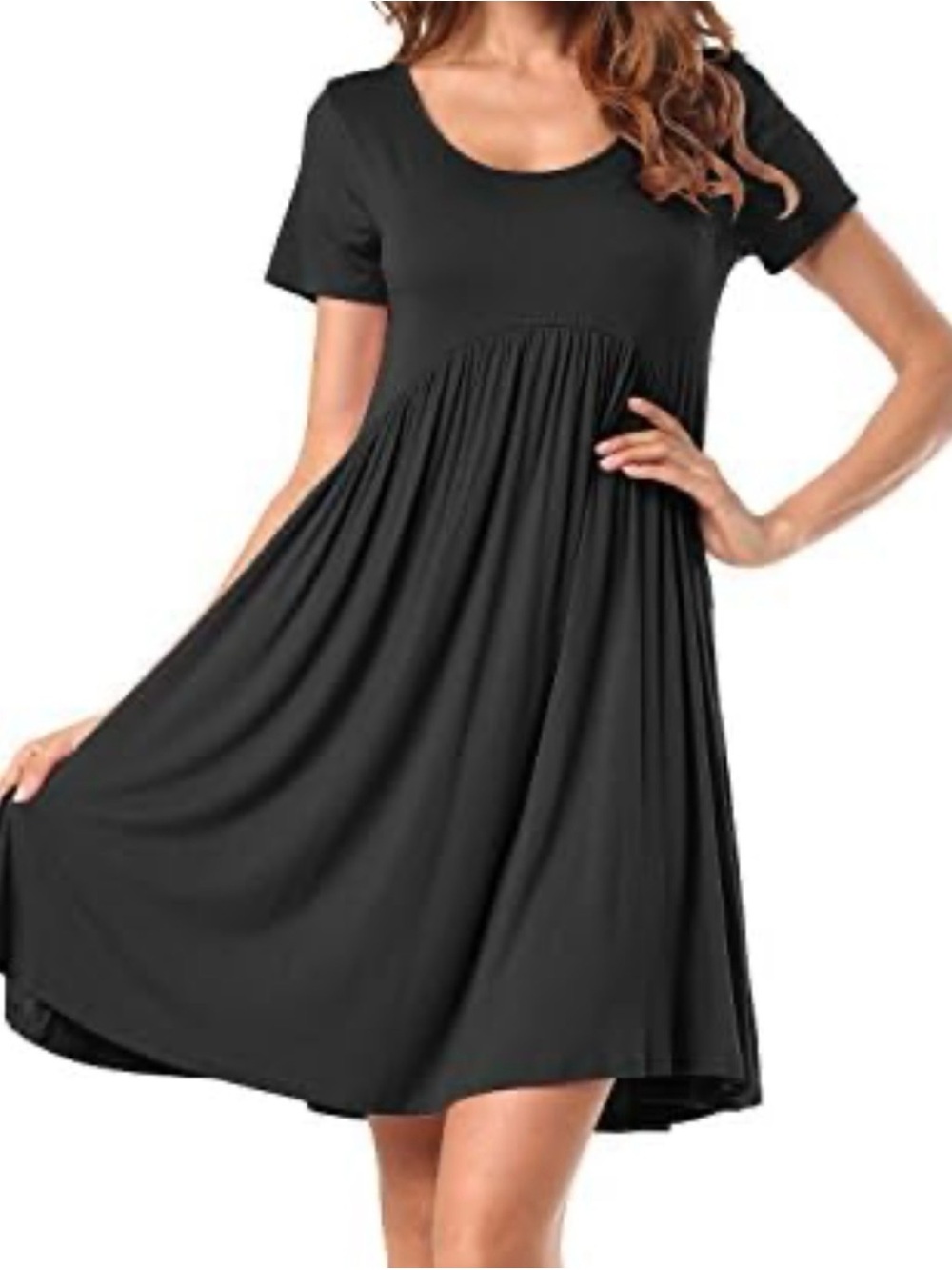 Black Short Sleeve Swing Dress